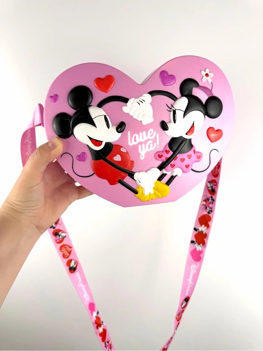 Disney Parks Mickey Minnie Love Ya Heart Light Up Popcorn Bucket Crossbody Bag